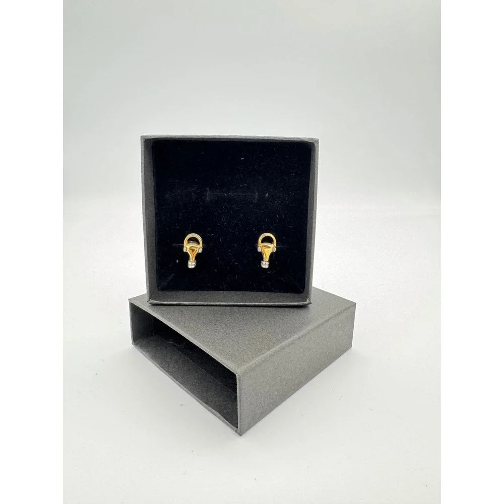 Vintage Gucci Horsebit Stirrup Cufflinks Gold & Silver Tone Italy Designer